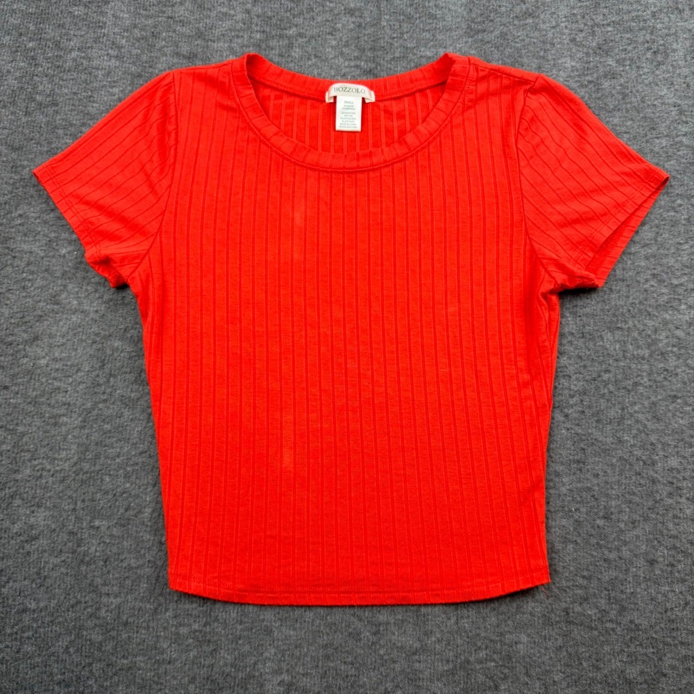 Bozzolo Ribbed Crop Top Women Small‎ Red Short Sleeve Crew Neck RT62639